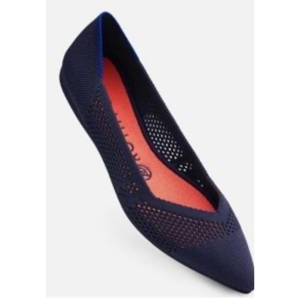 Rothys The Point Navy Blue Knit Pointed Toe Flats Size 8